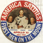 Vintage Apollo 11 Pinback Button "First Men on the Moon" Armstrong Collins Aldrin NASA Space Commemorative NOS 📌