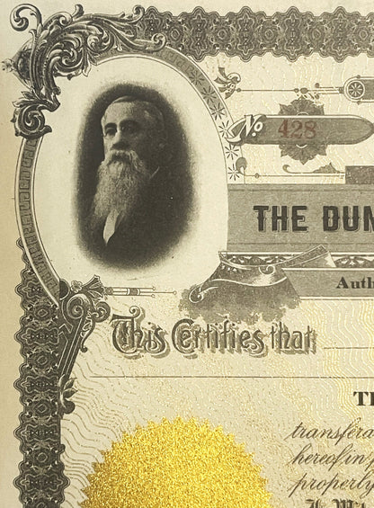 Antique Dunsmore Business College Stock Certificate from 1900s