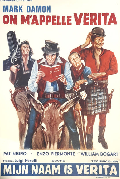 Vintage 1972 On M'Appelle Verita Belgian Movie Poster 🖼️ Mark Damon Comedy Spaghetti Western, Mijn Naam is Verita