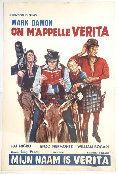 Vintage 1972 On M'Appelle Verita Belgian Movie Poster 🖼️ Mark Damon Comedy Spaghetti Western, Mijn Naam is Verita