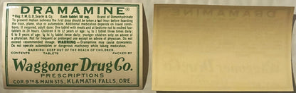 Vintage ✨ Rare 1949- 1950s Dramamine Label – Waggoner Drug Co Klamath Falls OR 🏥