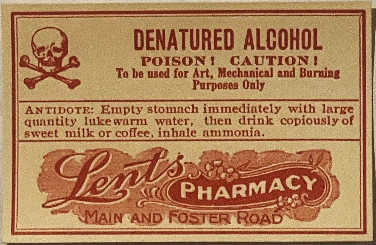 Vintage Denatured Alcohol Poison Label 🧪 Lents Pharmacy Portland OR