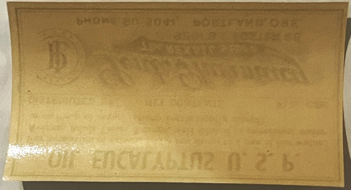 Vintage 1930s Oil Eucalyptus Label from Portland Pharmacy
