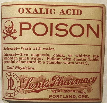 Antique Discover Rare 1920s Oxalic Acid Label from Portland Pharmacy