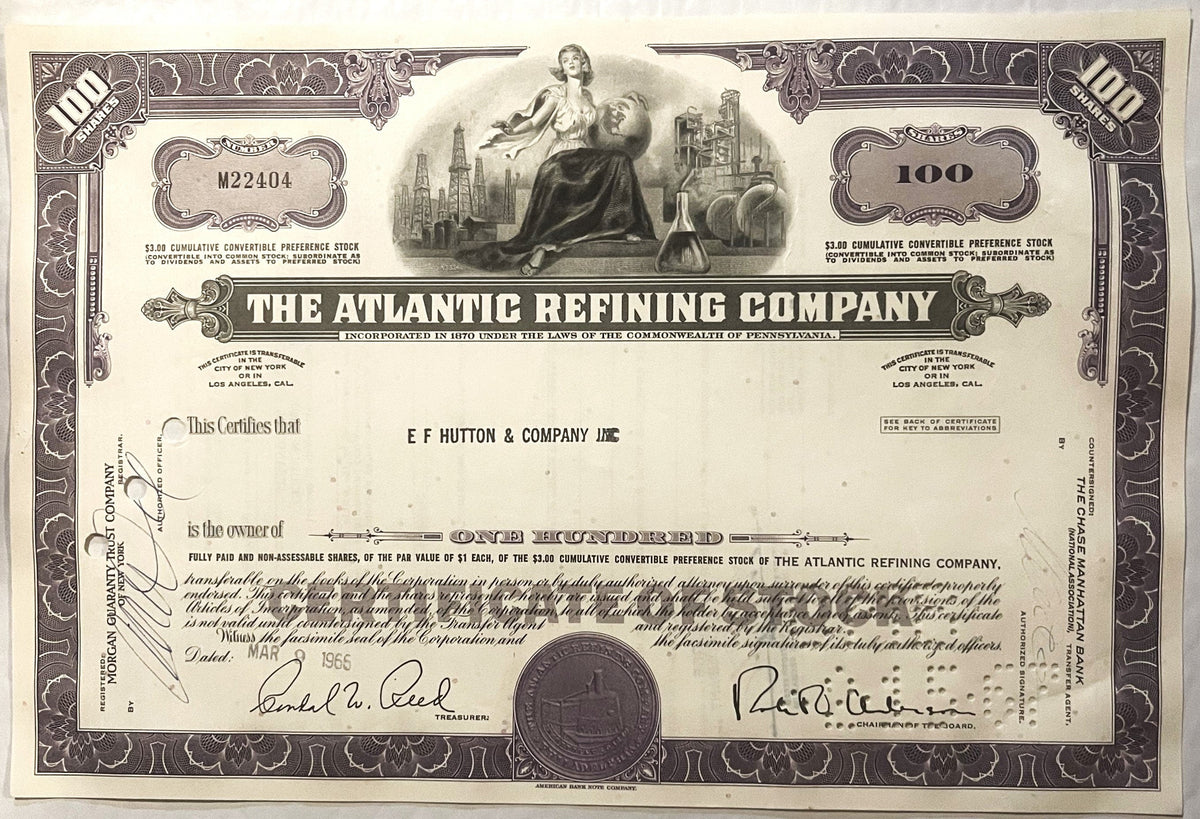 Vintage 1960s Atlantic Refining Company Stock Certificate Unearthed