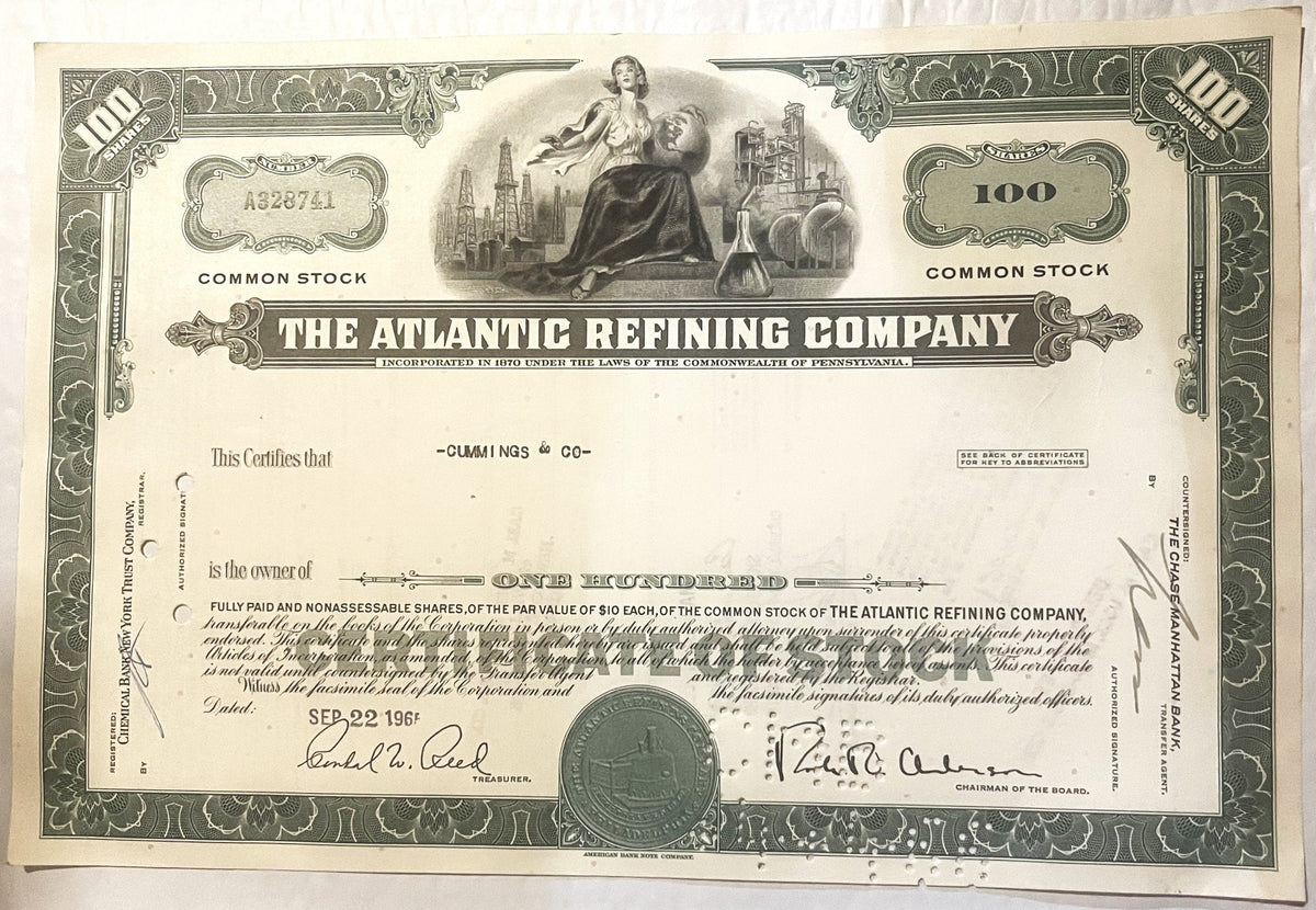 Vintage 1960s Atlantic Refining Company Stock Certificate Unearthed