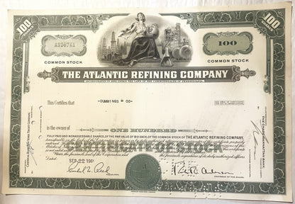 Vintage 1960s Atlantic Refining Company Stock Certificate Unearthed