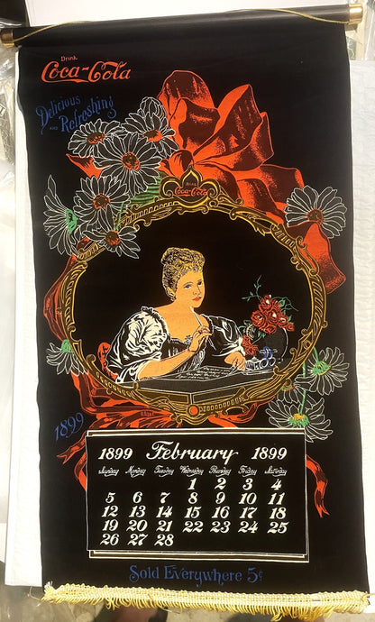 Antique Coke Coca-Cola Cloth Calendar Scroll Commemorating 1899