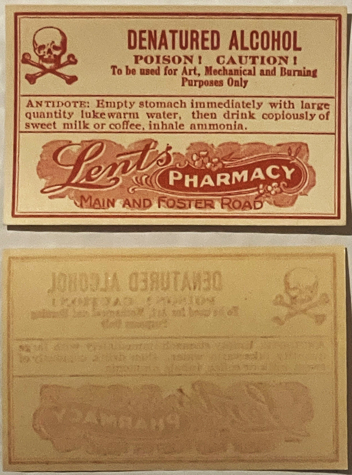 Vintage Denatured Alcohol Poison Label 🧪 Lents Pharmacy Portland OR
