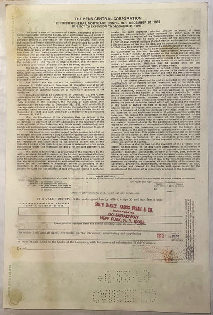 Vintage 1970s Penn Central Railroad Mortgage Bond: Historic Americana 📜