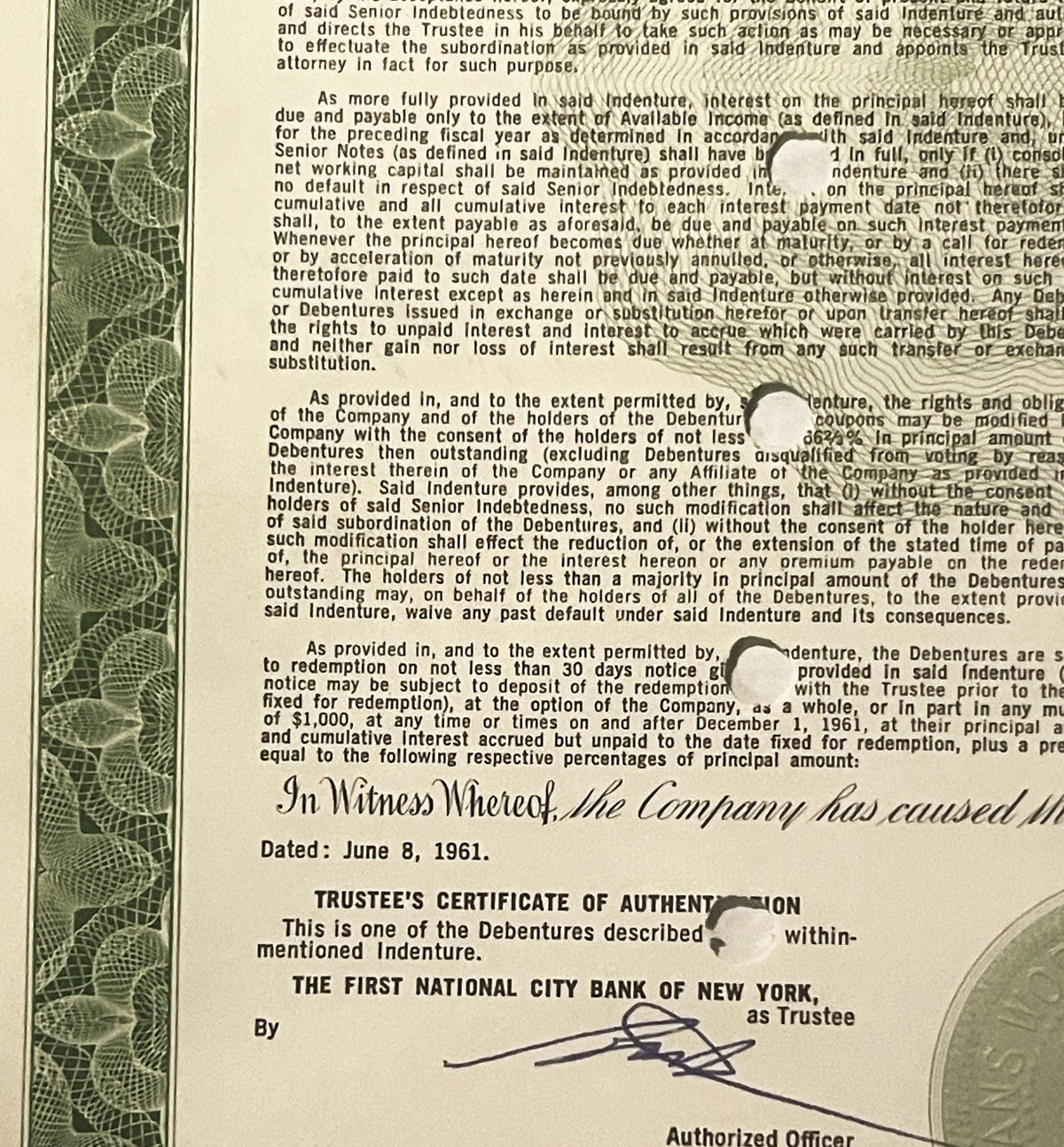 Vintage 1961 TWA Trans World Airlines 1000 Dollar Bond Howard Hughes Era Jet Age Debenture 📜