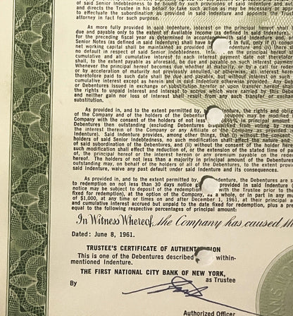 Vintage 1961 TWA Trans World Airlines 1000 Dollar Bond Howard Hughes Era Jet Age Debenture 📜