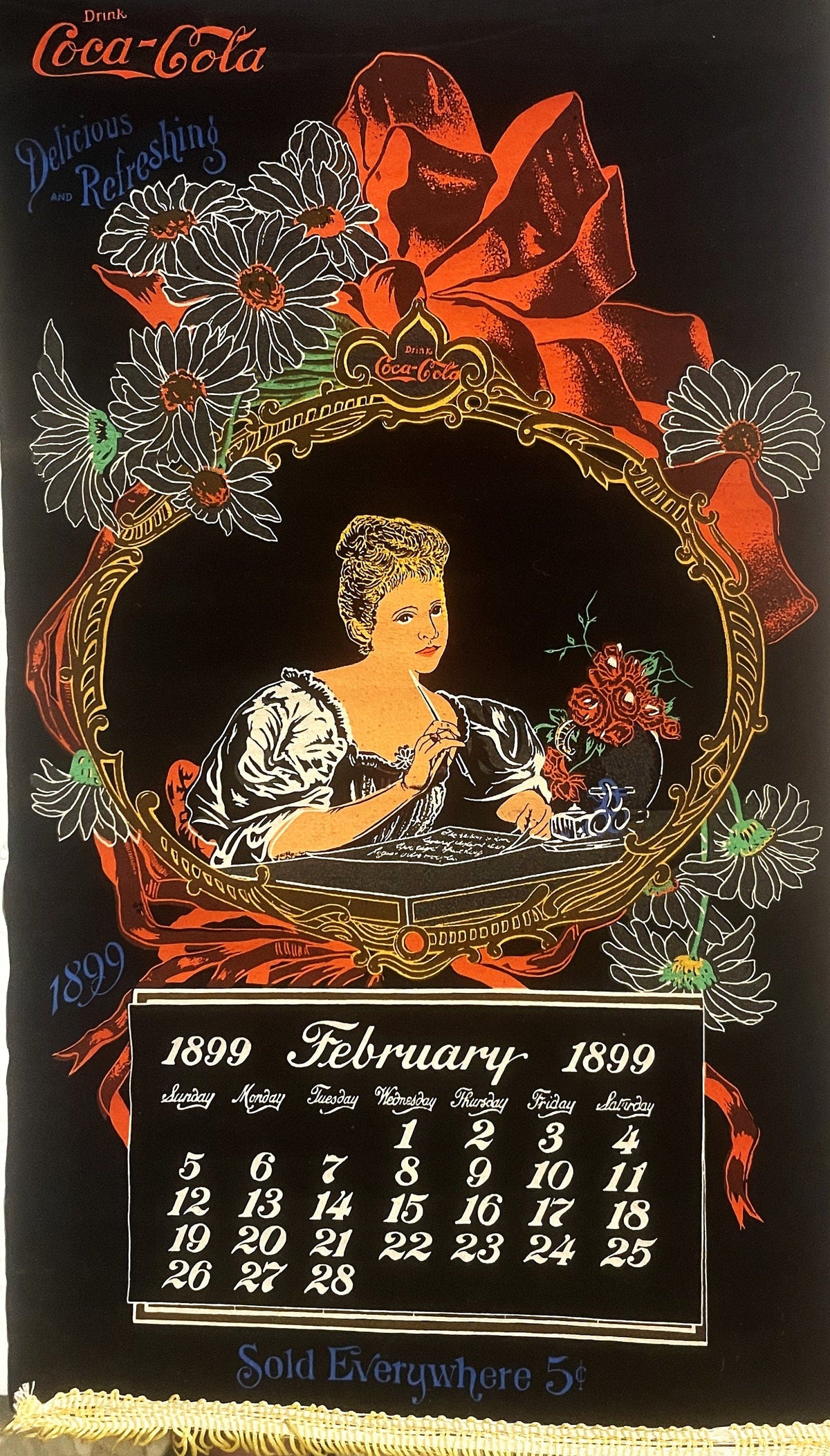 Antique Coke Coca-Cola Cloth Calendar Scroll Commemorating 1899