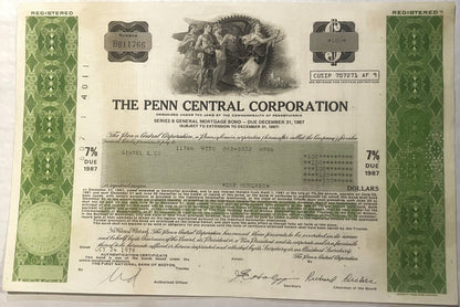 Vintage 1970s Penn Central Railroad Mortgage Bond: Historic Americana 📜