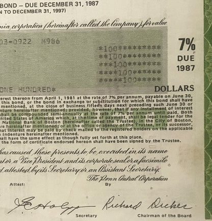 Vintage 1970s Penn Central Railroad Mortgage Bond: Historic Americana 📜
