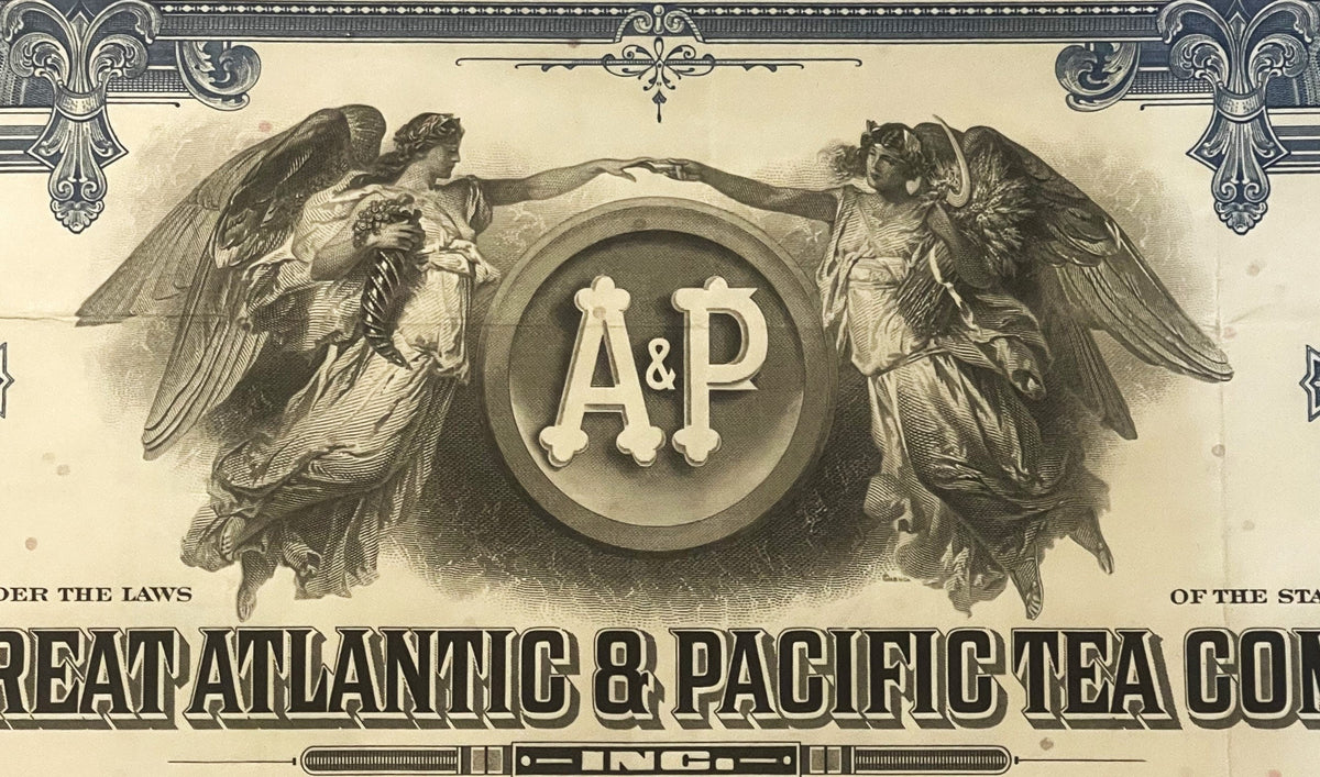 Vintage A&P Stock Certificate 💙 Great Atlantic & Pacific Tea Co. Blue 1950s–1970s