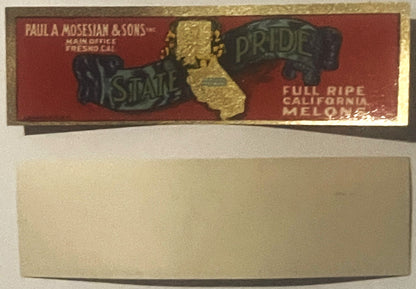 Vintage California State Pride Melon Label from 1940s Fresno