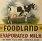 Antique 1920s Foodland Evaporated Milk Label 🐄 Cleveland Ohio Farmhouse Art