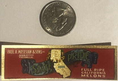 Vintage California State Pride Melon Label from 1940s Fresno