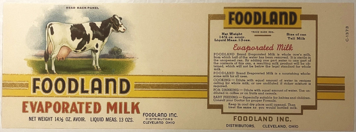 Antique 1920s Foodland Evaporated Milk Label 🐄 Cleveland Ohio Farmhouse Art