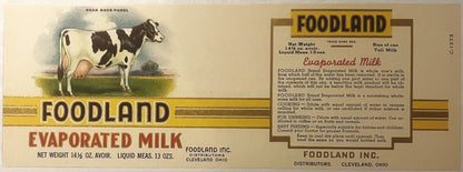 Antique 1920s Foodland Evaporated Milk Label 🐄 Cleveland Ohio Farmhouse Art