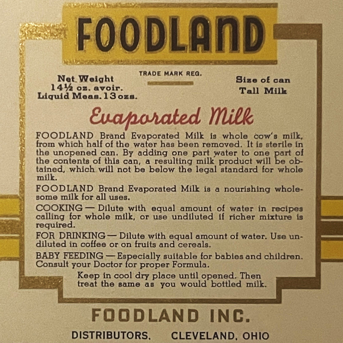 Antique 1920s Foodland Evaporated Milk Label 🐄 Cleveland Ohio Farmhouse Art