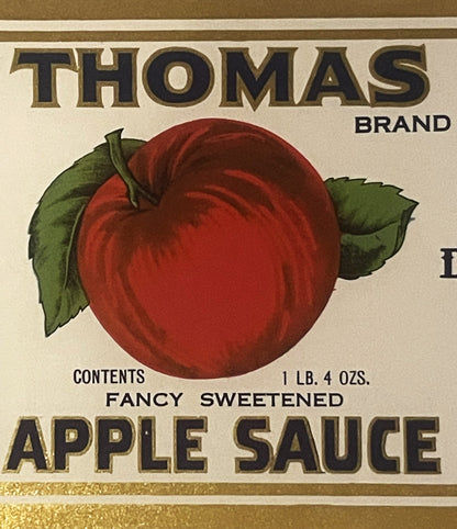 Antique Thomas Apple Sauce Can Label 1930s Bridgewater VA NOS 11x4 Farmhouse Kitchen Decor ✨