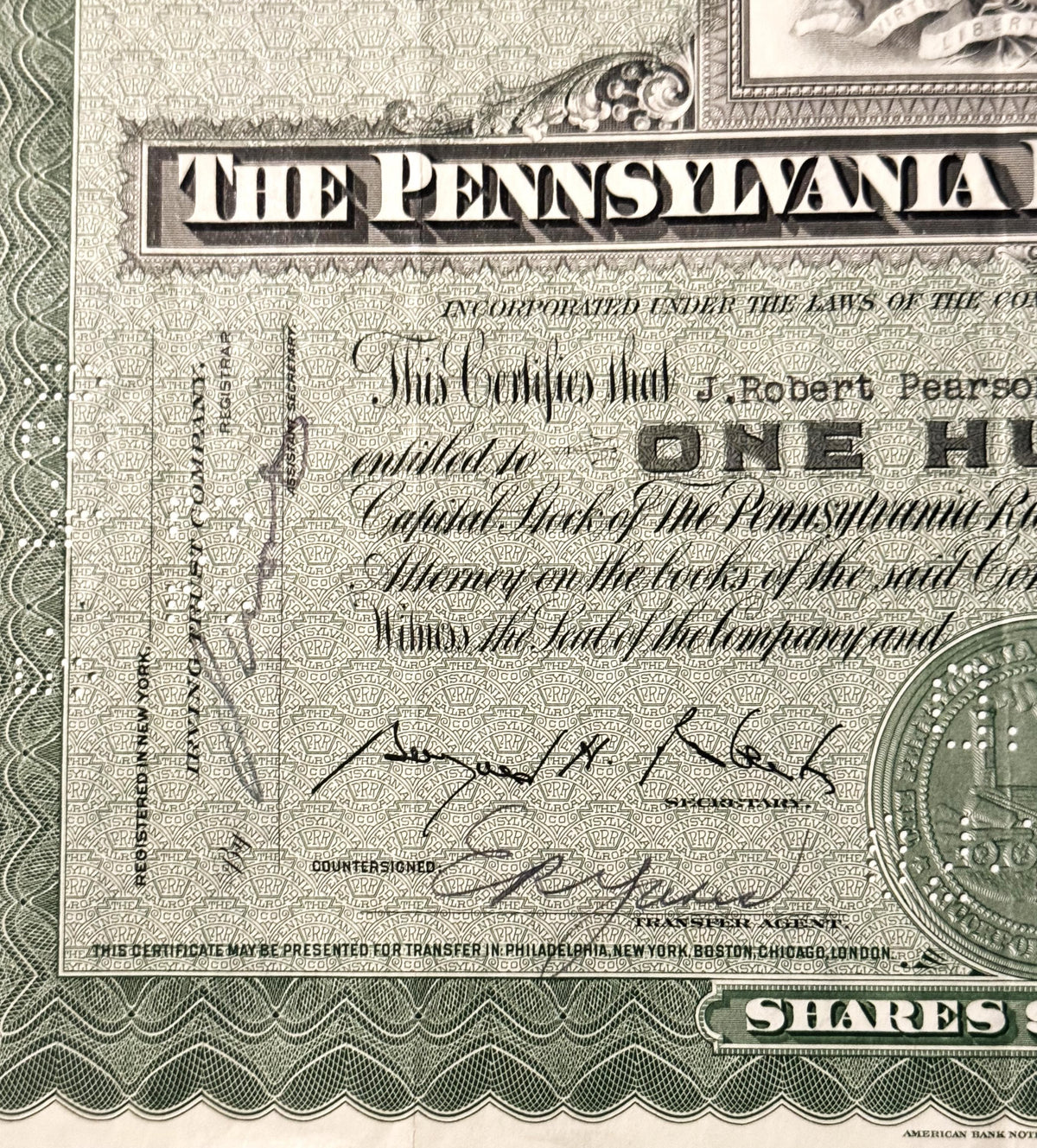 Vintage 1900s 1950s Pennsylvania Railroad Stock Certificate Pennsy Green Monopoly Icon Engraved Scripophily 📜