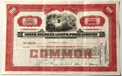 Vintage 1940s North American Light & Power Stock Certificate 📜 SEC Casualty Engraved Bank Note Company Share