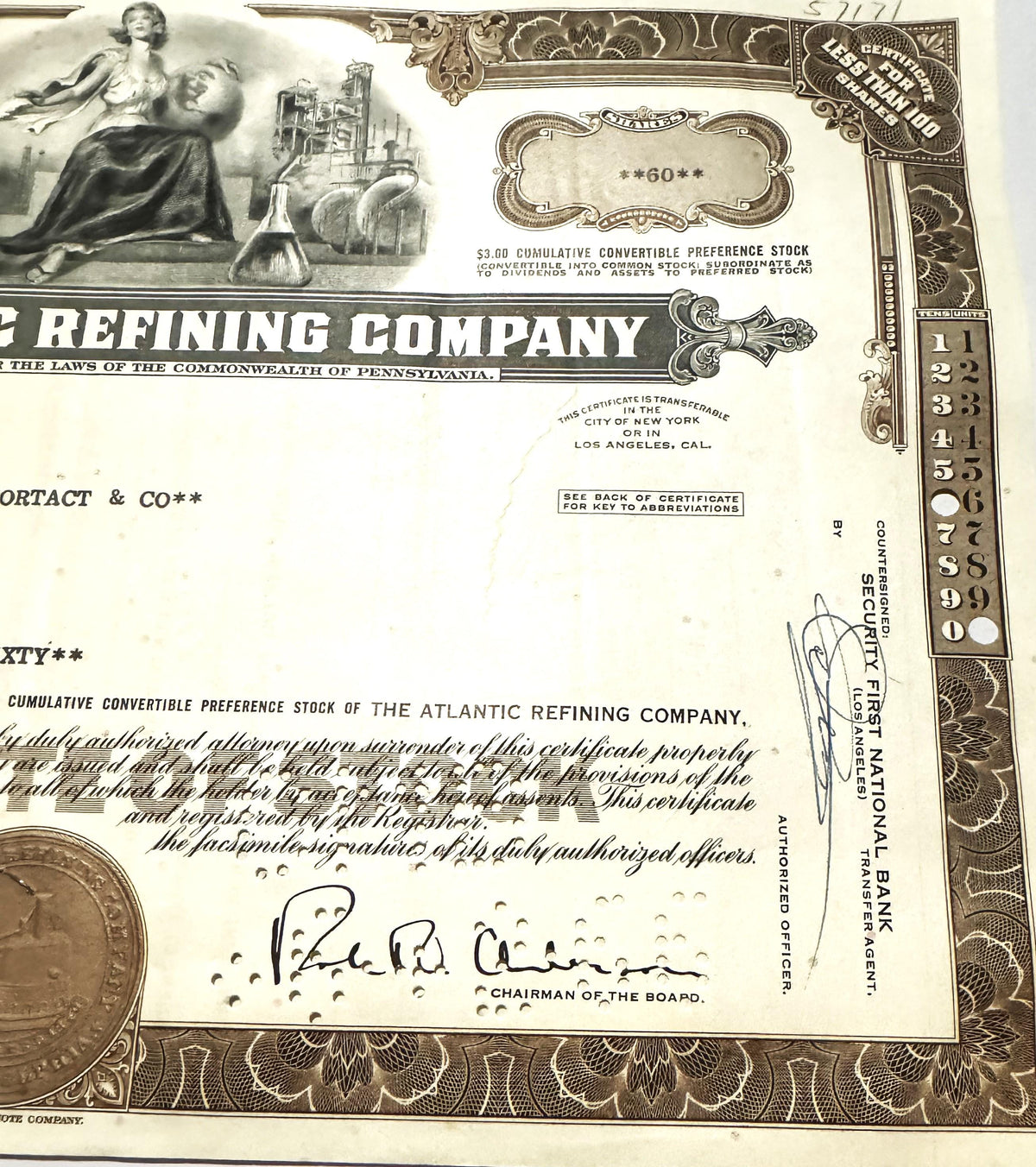 Vintage 1960s Atlantic Refining Company Stock Certificate Unveiled