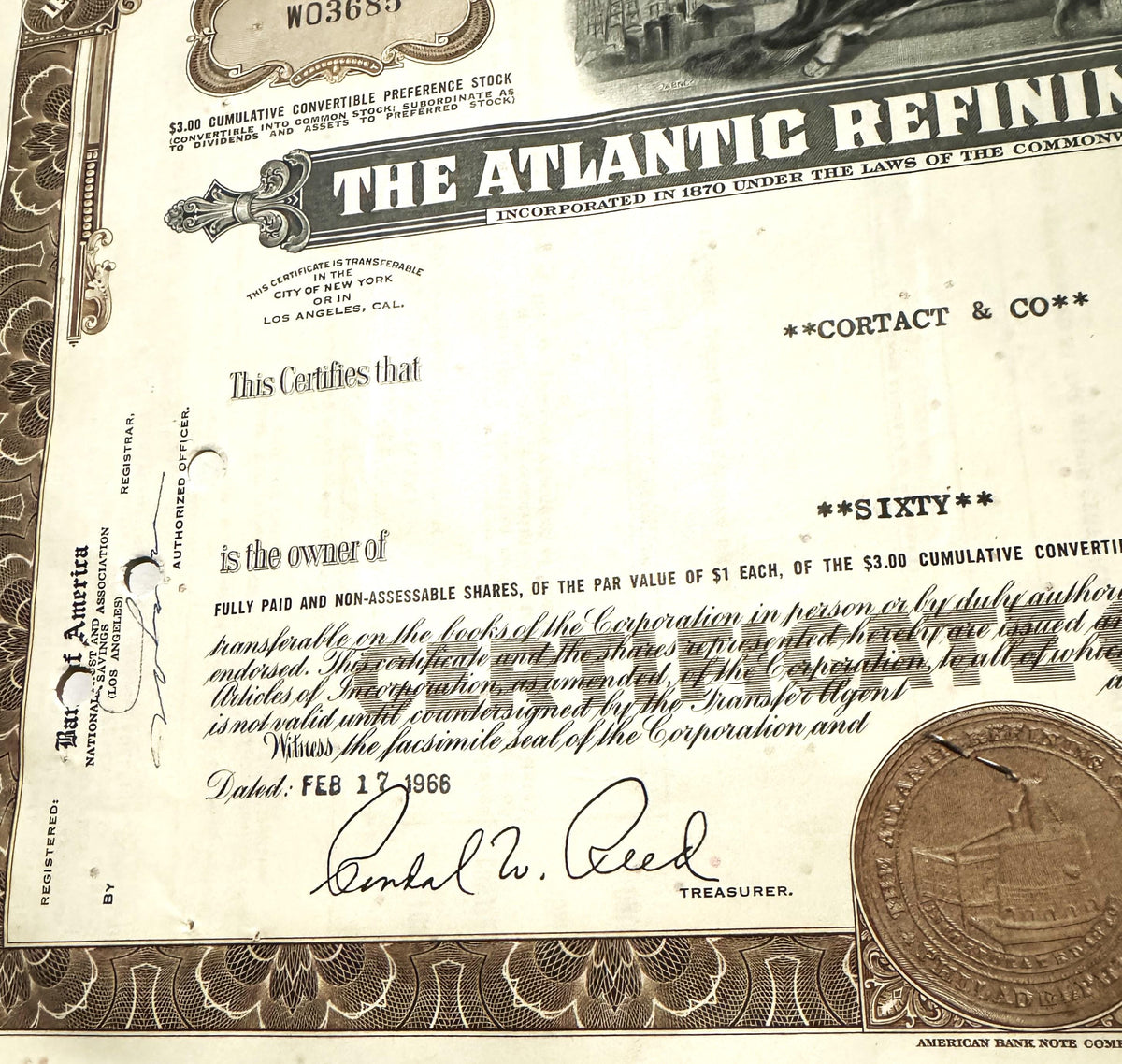 Vintage 1960s Atlantic Refining Company Stock Certificate Unveiled