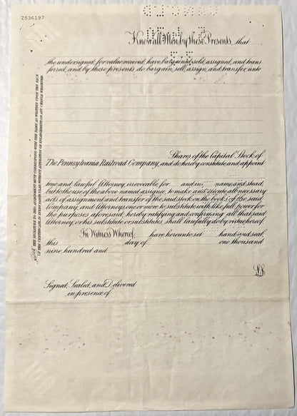 Vintage 1900s 1950s Pennsylvania Railroad Stock Certificate Pennsy Green Monopoly Icon Engraved Scripophily 📜