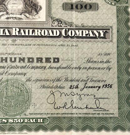 Vintage 1900s 1950s Pennsylvania Railroad Stock Certificate Pennsy Green Monopoly Icon Engraved Scripophily 📜