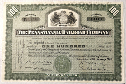 Vintage 1900s 1950s Pennsylvania Railroad Stock Certificate Pennsy Green Monopoly Icon Engraved Scripophily 📜