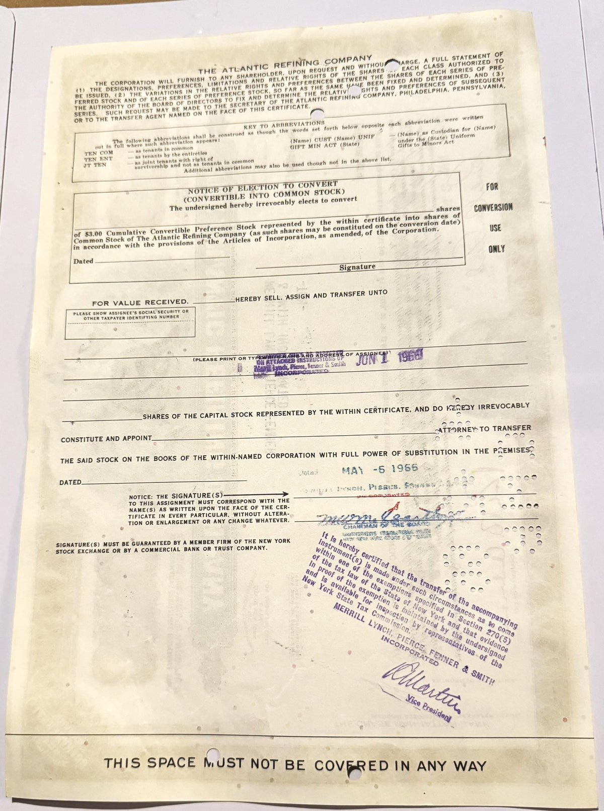 Vintage 1960s Atlantic Refining Company Stock Certificate Unveiled
