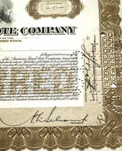 Antique American Bank Note Co 🦅 Preferred Stock Certificate, Brown Eagle Vignette, NYC