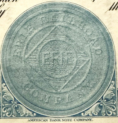 Antique 1940s 1950s Erie Railroad Stock Certificate Blue Preferred Clean Vignette No Hole Punches NY Scripophily 📜
