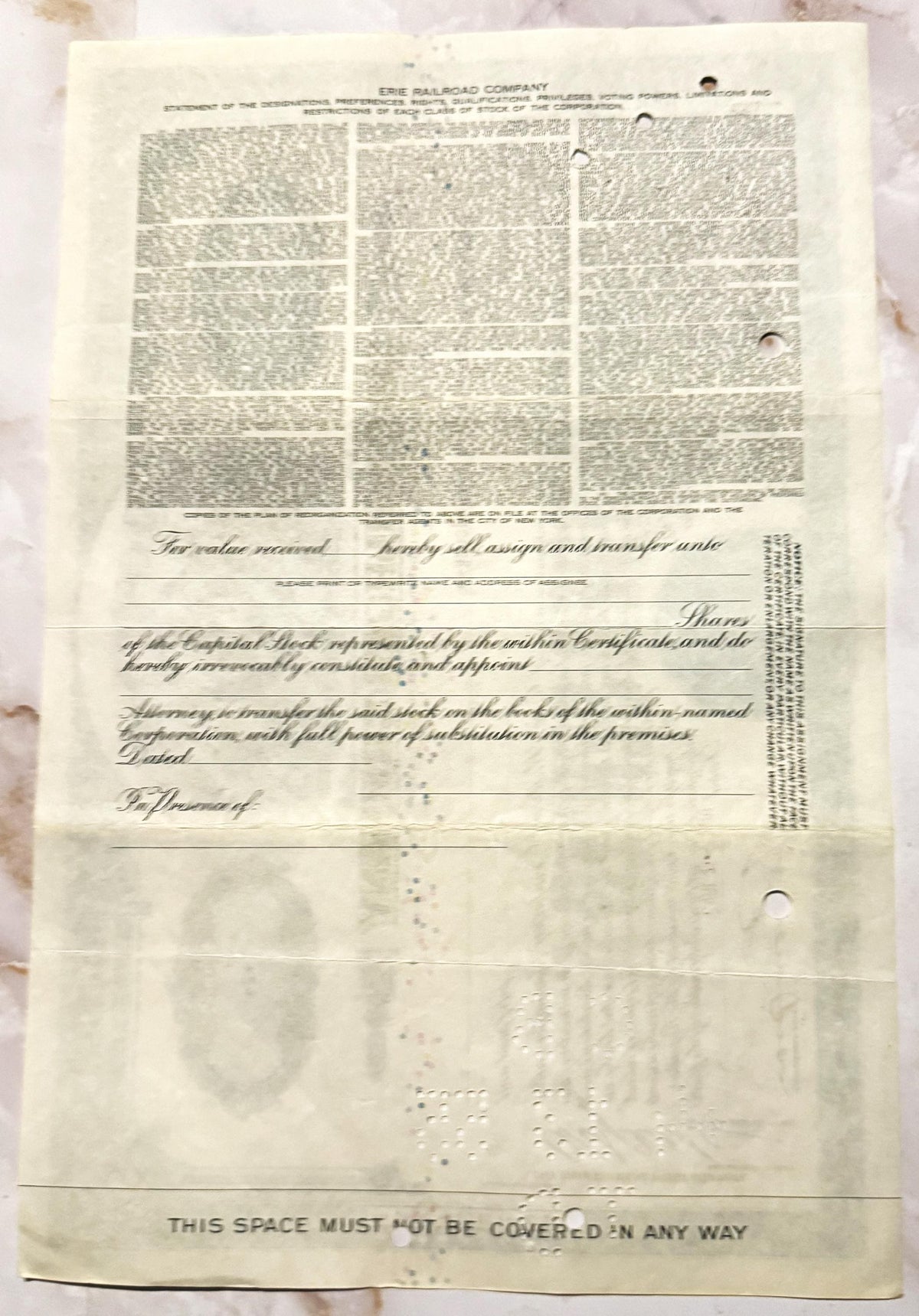 Antique 1940s 1950s Erie Railroad Stock Certificate Blue Preferred Clean Vignette No Hole Punches NY Scripophily 📜
