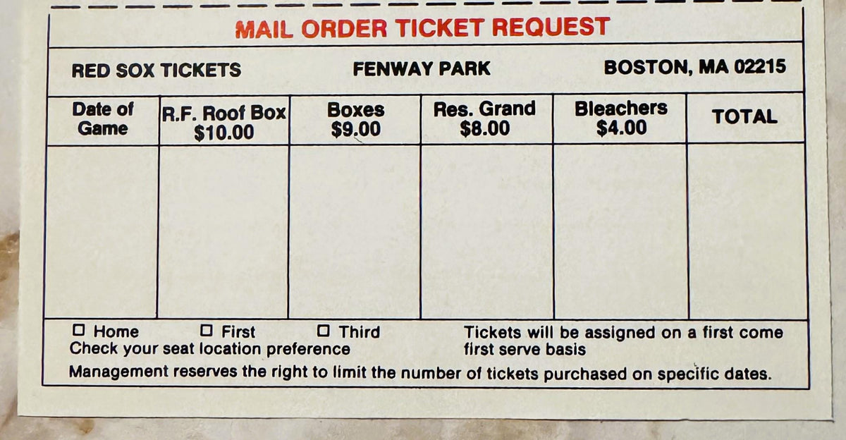 Vintage 1986 Wade Boggs Boston Red Sox Schedule Ticket Order Form Bank of Boston ⚾