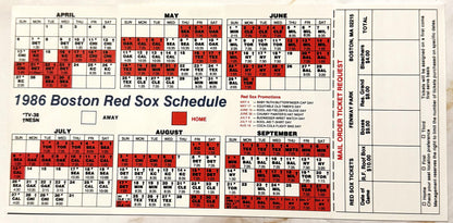 Vintage 1986 Wade Boggs Boston Red Sox Schedule Ticket Order Form Bank of Boston ⚾