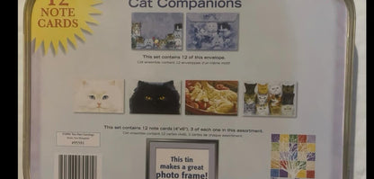 Persis Clayton Weirs Cat Companions Tin 🃏 Tree-Free Greetings 2004 Photo Frame Keepsake, New Hampshire Kenaf Paper Cat Note Card Caddy