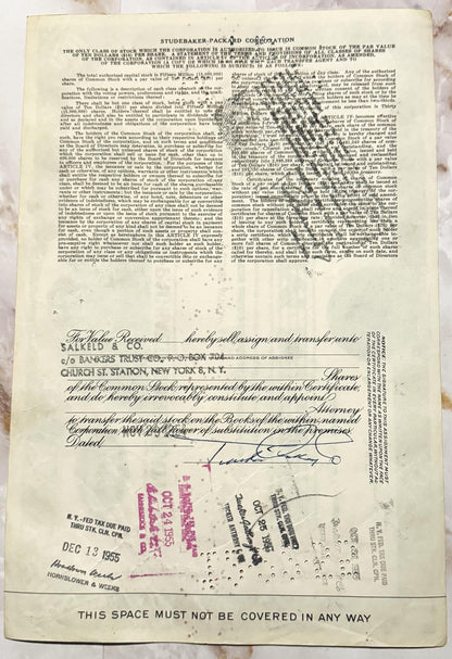 Vintage 1950s Studebaker-Packard Stock Certificate 🚗 Blue, 100 Shares, Detroit Michigan Engraved