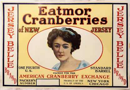 Antique Vintage 1920s Jersey Belle Eatmor Cranberries Barrel Label, NY, NJ, CHI ✨