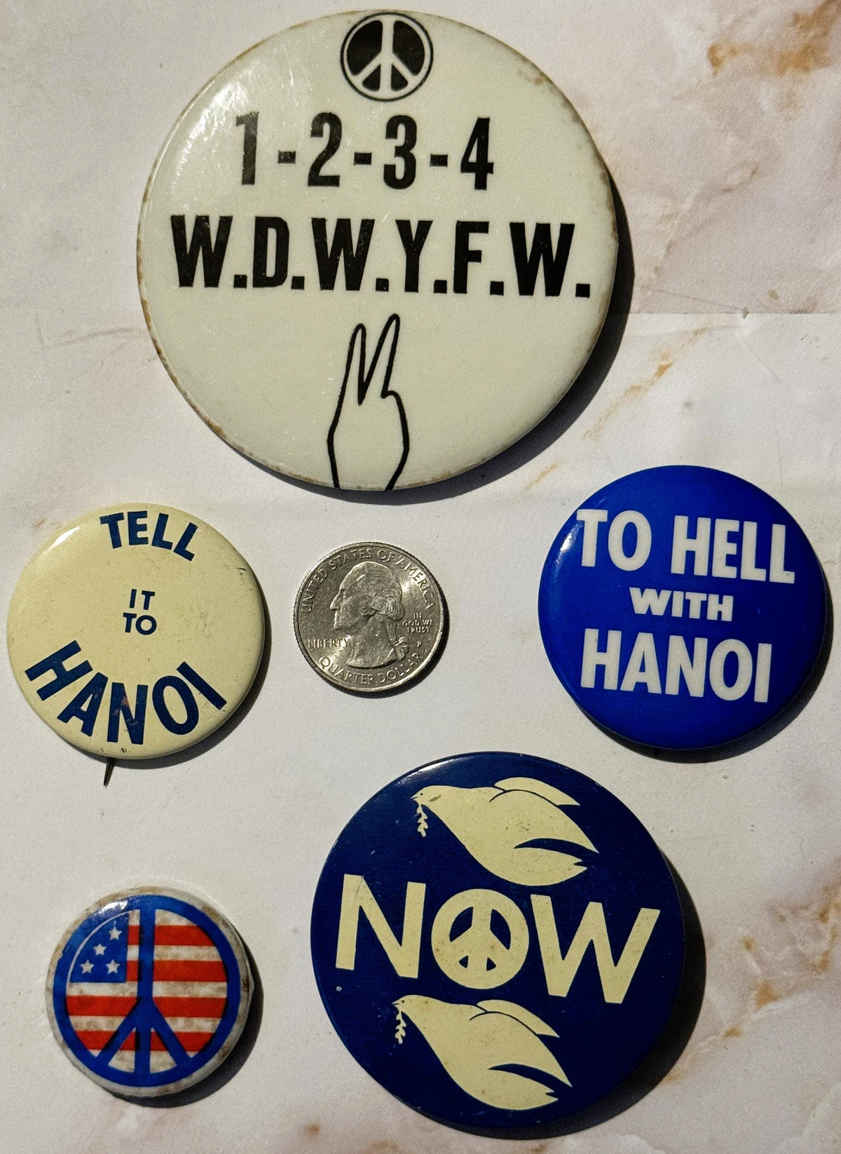 Vintage 1960s Vietnam War Peace & Protest Pin Set – 5 Button Combo 🕊️ ✌️