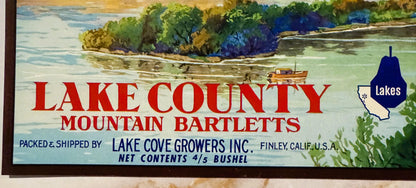 Vintage 1950s Pirate's Cove Brand Mountain Bartletts Crate Label — Lake Cove Growers Inc., Finley Lake County CA
