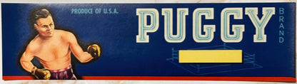 Antique 1930s Puggy Crate Label 🥊 Boxing Pugilist Americana, Unfilled Stock Imprint Panel