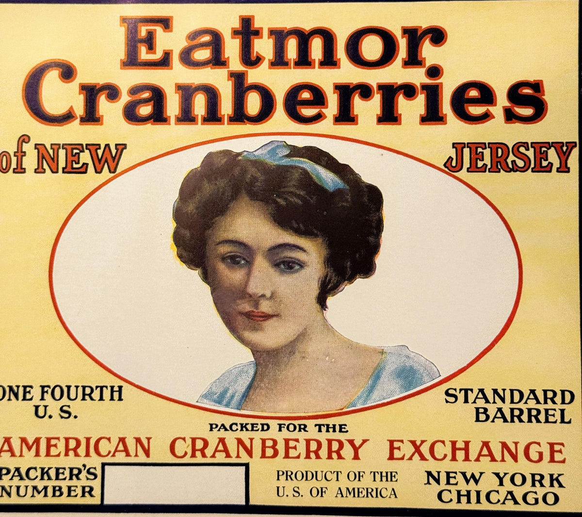Antique Vintage 1920s Jersey Belle Eatmor Cranberries Barrel Label, NY, NJ, CHI ✨