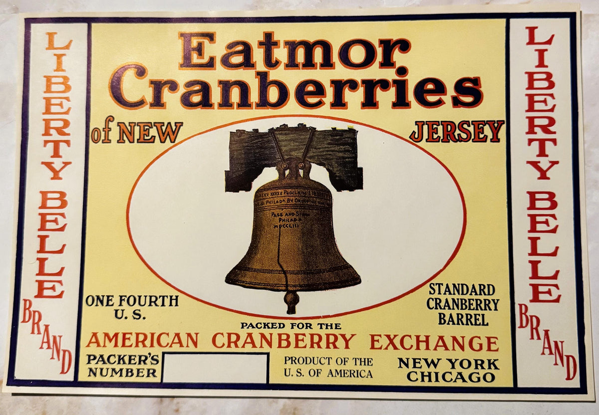 Antique 1920s Liberty Bell Eatmor Cranberries Barrel Label Unearthed
