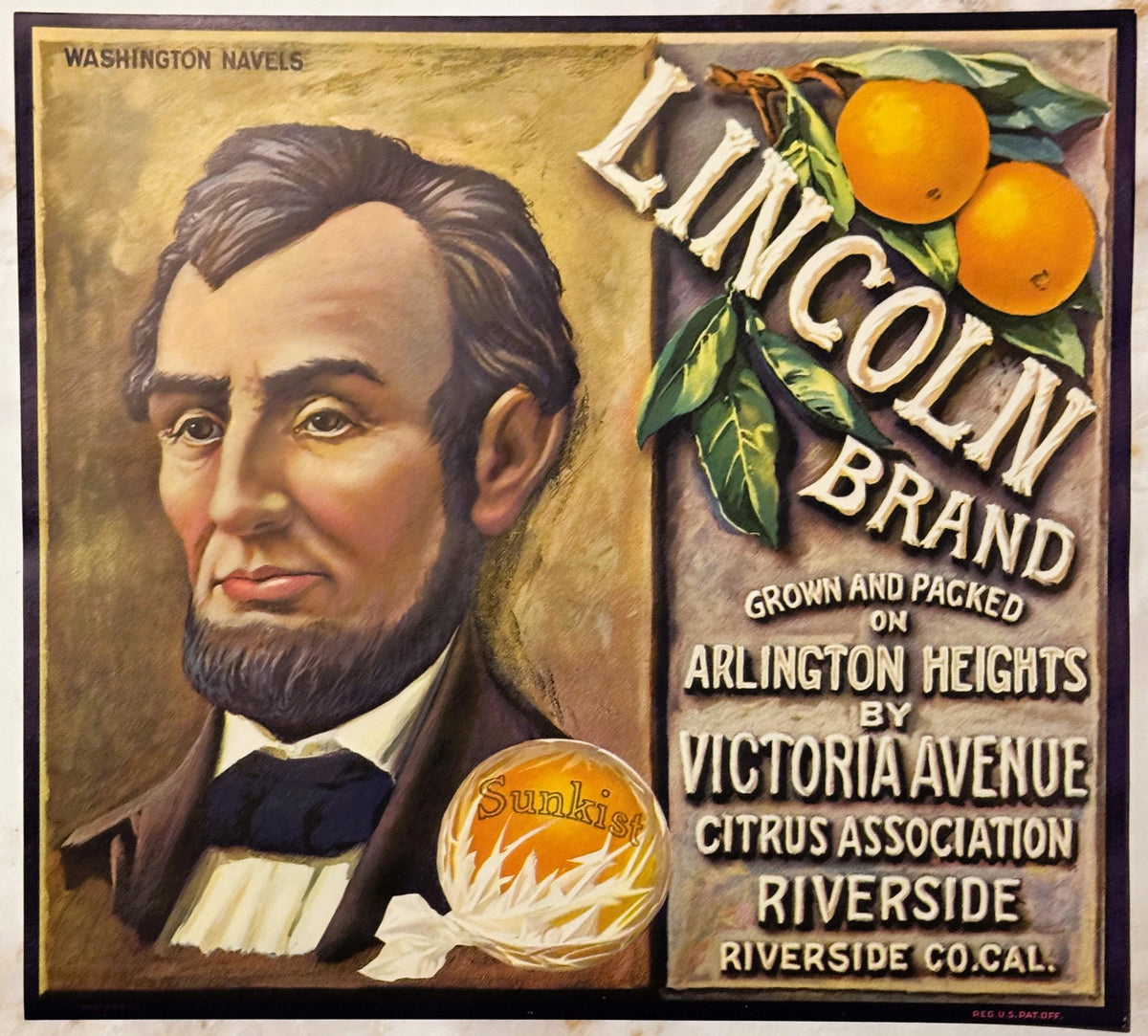 Vintage 1930s Lincoln Sunkist Crate Label 🍎 Riverside, CA, Historic Americana