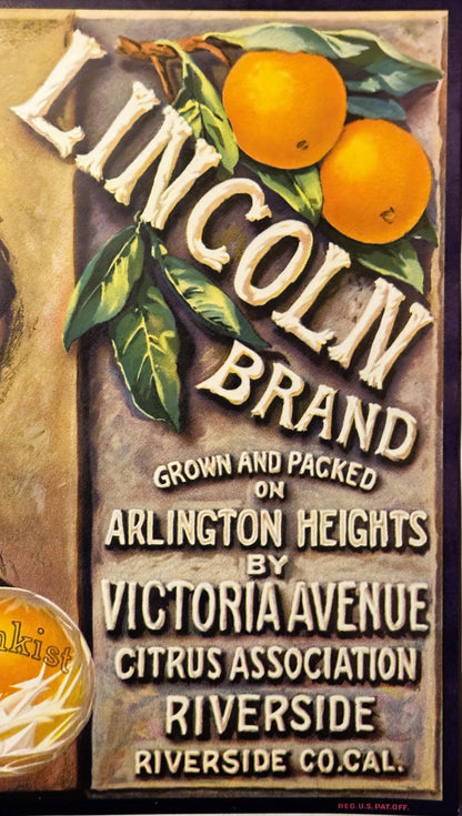 Vintage 1930s Lincoln Sunkist Crate Label 🍎 Riverside, CA, Historic Americana